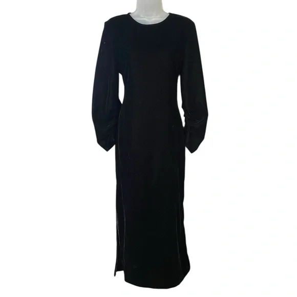 ZARA DRAPED VELVET DRESS MIDI BLACK Women's Small - Picture 2 of 5